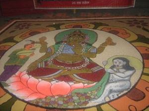 Traditional mandala display of goddess Laxmi in laxmi puja festival.jpg
